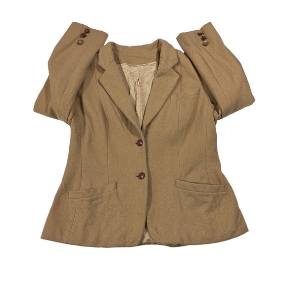 Kirkland Hall Union Made USA Women Camel Color 2 Button 100% Wool Blazer Sz 12 - Picture 9 of 14